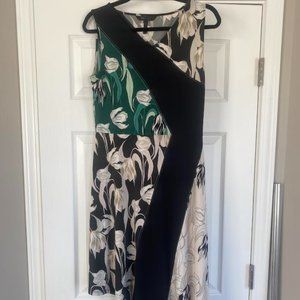 BCBG Max Azria Slinky Midi Dress Asymmetrical Floral Sleeveless